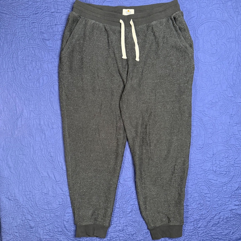 Marine Layer Mens L Heatherd Black Textured Knit Jogger Sweatpants Drawstring